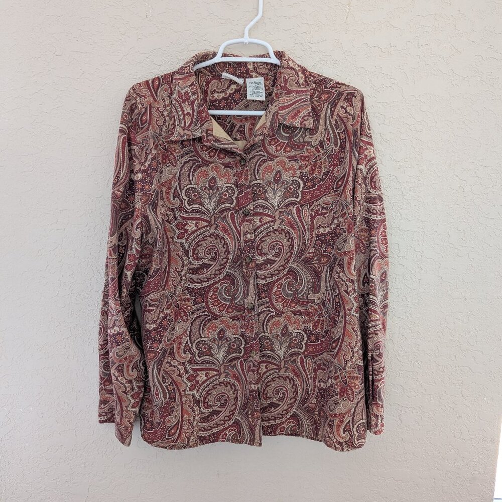 Vintage White Stag Retro Paisley Button Up Collared Shirt Size L 70's